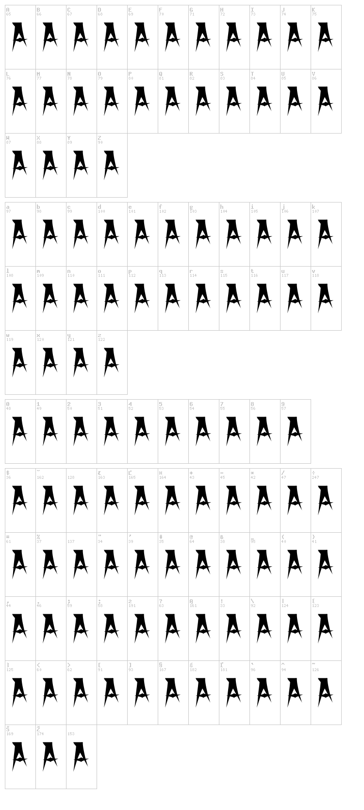 X Horror X font map